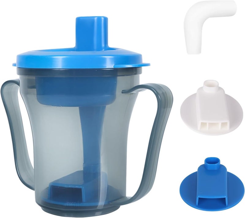 Ehucon dysphagia regulating drinking cup for elderly with difficulty swallowing,with 5cc and 10cc sip cup,assistive devices liquids only,No thickener is Used (Blue-Lid+Grey Body,Pack of 1) - Image 1